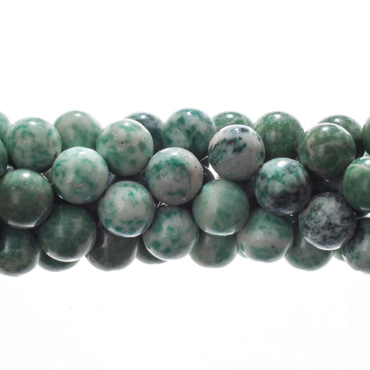 Earth's Jewel Semi-Precious 12mm Green Spot Jasper Natural Round Strung Bead